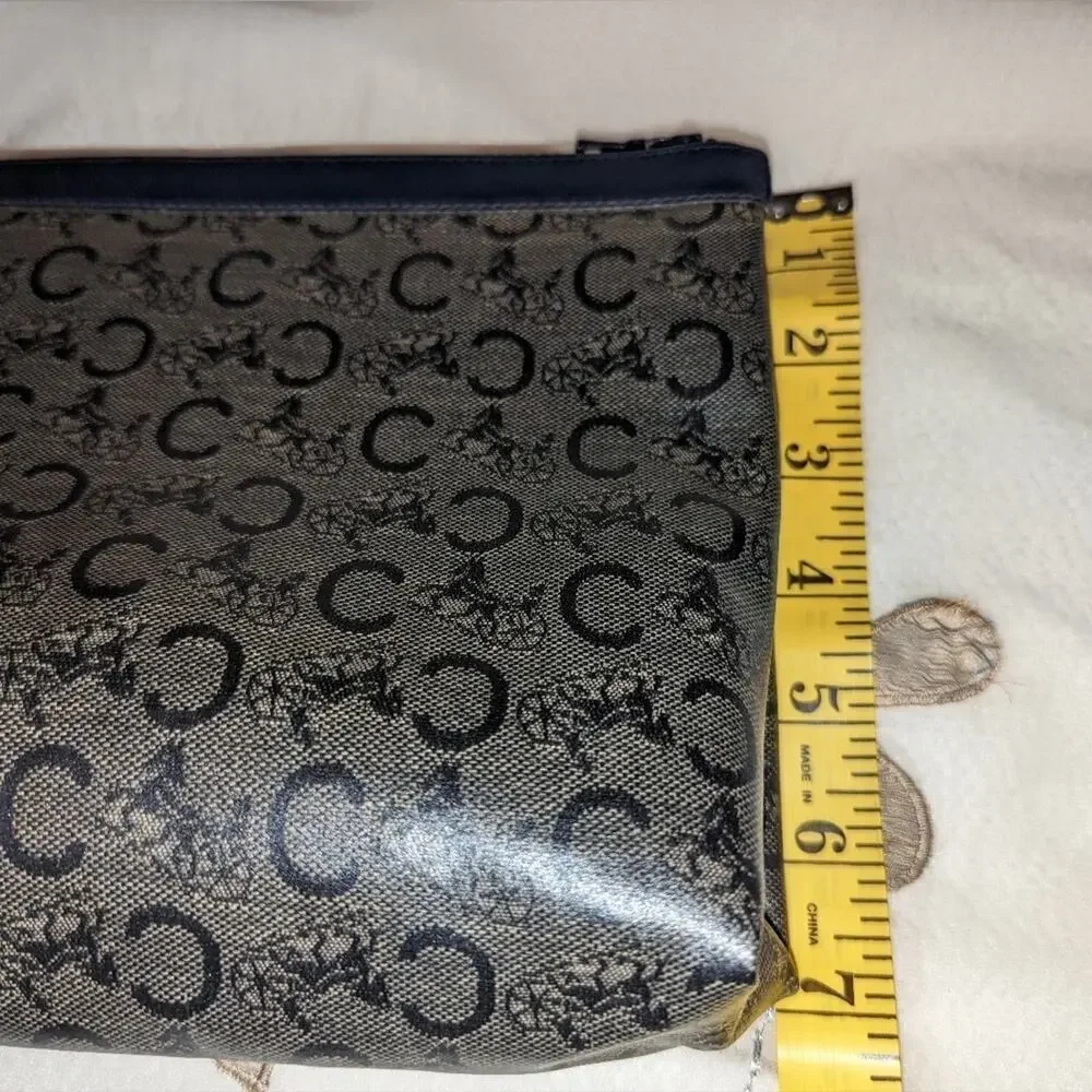 Vintage Celine Diffusion TRIOMPHE Leather Clutch Pouch Blue Vintage EUC with COA